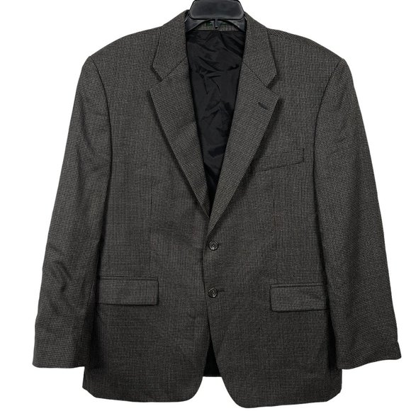 Lauren Ralph Lauren Blazer Mens 44S Two Button Wool Gray Houndstooth Academia